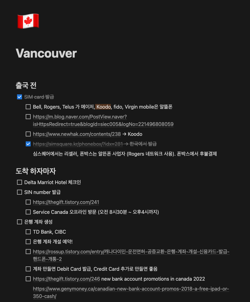 Vancouver Checklist